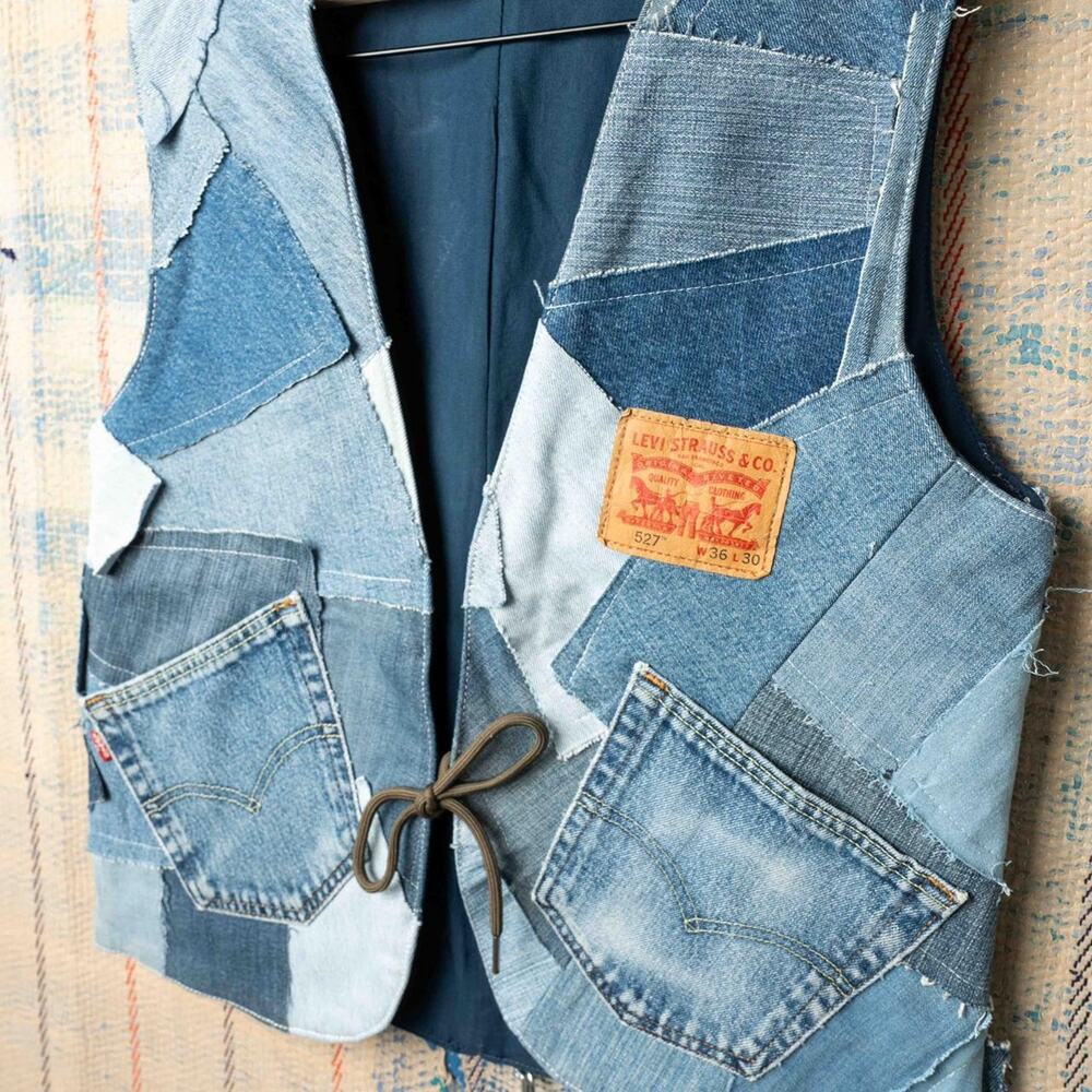 Custom upcycled patchwork vest size medium - Picture 2 of 5